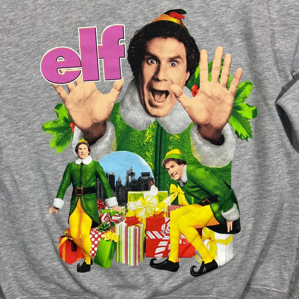 Christmas Elf Sweatshirt Adult XL Grey Will Ferrell Graphic Print Holiday Xmas